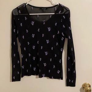 Karen Kane Long Sleeve mesh top w/purple flowers
